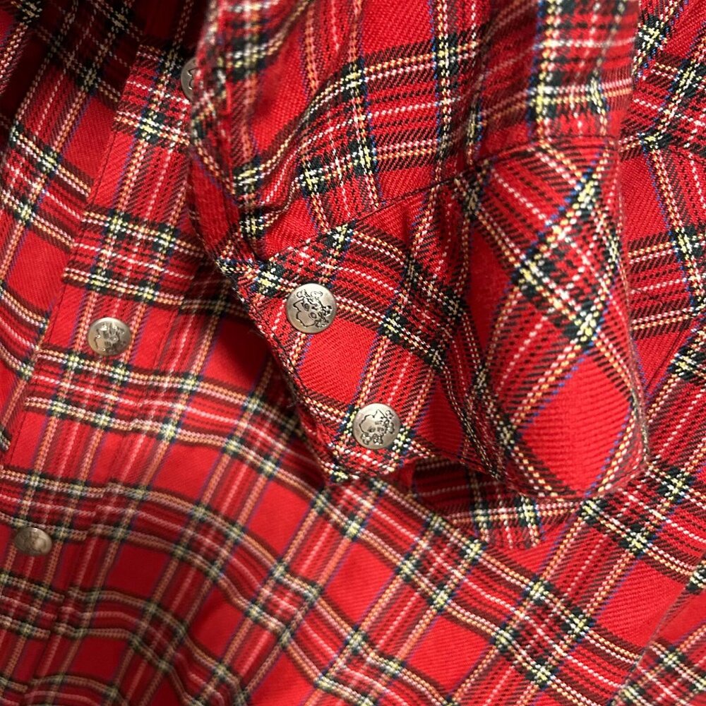 Rare Vintage USA Lip Service Tartan Red Plaid Goth Punk Shirt D Ring Men's XL - Picture 5 of 16